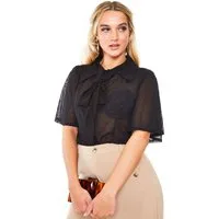 Voodoo Vixen Blusenshirt Flutter Sleeves Bow Black Chiffon