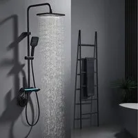 HOMELODY Duschsystem Duschsäule Massagedusche, Regendusche, mit Ambiente-Licht, 3 Strahlart(en), Set, mit Handbrause, Wasserfallauslauf, höhenverstellbar, Schwarz