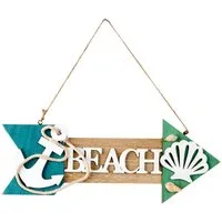 KARMA Wanddekoobjekt Dekoschild Beach Holz 29 cm maritim Wandschmuck Anker Muschel Seil (Dekoholzschild Holzdeko Strandschild Strand, Hängeschild Küste Sommerdeko Holzschild), Vintage Wanddeko Badezimmer Balkon & Terrasse