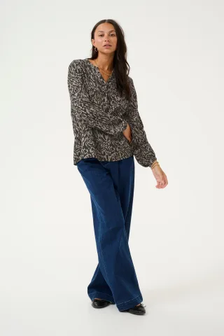 Langarm-Bluse Loose fit Black/Elephant Graphic lines black
