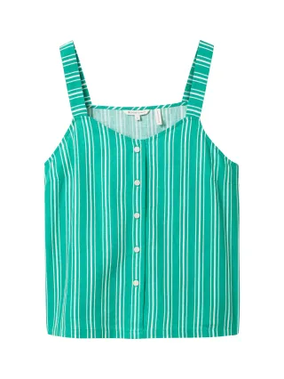 Denim Tom Tailor - Gestreiftes Top mit Leinen green white vertical stripe - Gr. - L