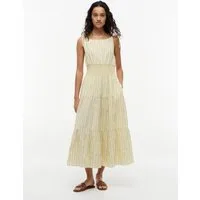 Tommy Hilfiger Trägerkleid SMOCK TIE NS MIDI DRESS Baumwollmischung, Smok-Einsatz