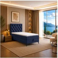 Best for Home Boxspringbett Bett K18 Single SLIM mit Bettkasten und Bonellfederkernmatratze (Einzelbett / Boxspringbett, 1-St., Boxspringbett-Set inklusive Matratze und Bettkasten), gepolstertes Kopfteil, Bonellfederkernmatratze H3, Massivholzrahmen