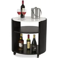 iAnanas Bartisch Holz & Marmor - Luxus Servierwagen & Barwagen - Weinregal, Rollbarer Bartisch mit Marmorplatte und Stauraum für Weinflaschen