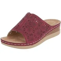 Ital-Design Damen Pantolette mit Lochprägung und Keilsohle Pantolette (91849303) Keilabsatz/Wedge Keilsandaletten in Bordeaux