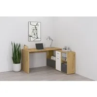 FMD Eckschreibtisch Lexo, Schreibtisch/Sideboard viel Stauraum, beidseitig montierb., 136/205 cm