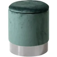 Home4You Sitzhocker, Ø 31 cm, Dunkelgrün, Silbergrau, Samtbezug, Holzgestell, abnehmbarer Deckel, mit Stauraum