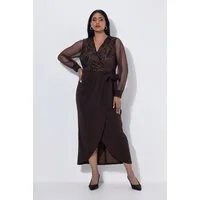 Ulla Popken Minikleid Wickelkleid Softcups Pailletten V-Ausschnitt