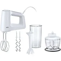 Braun Handmixer MultiMix 3 HM 3135 WH - 500W, 5 Geschwindigkeiten + Turbo, Pürierstab, 500 W, Vertiklae Motorausrichtung für weniger Kraftaufwand, Zerkleinerer