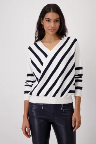 monari - Strickpullover mit Ringelmix off-white - Gr. - 44