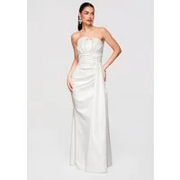 OMBRE Abendkleid Maxikleid Drapierter Abendmode Elegant Weiß XS (kein Set, 1-tlg) Geraffte Taille, Schlitz vorne