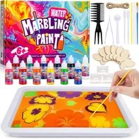 POPOLIC Kreativset Wassermarmorierfarbe für Kinder - Kunsthandwerk, (für Mädchen und Jungen Bastelset Kinder ab 6 Jahre Geschenk Mädchen 5-12 Jahre, 1-tlg), Spielzeug Mädchens Geschenke 6-11 Jahre mit 6 Holzschmetterlingen