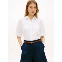 Tommy Hilfiger Kurzarmbluse ESS LINEN SHORT SLEEVE SHIRT mit aufgesetzter Brusttasche und Flag-Stickerei, reines Leinen