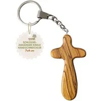 Kassis Geschenkartikel Schlüsselanhänger Kreuz Handschmeichler aus Olivenholz 7 cm Geschenk, Hergestellt in Bethlehem, Ideales Geschenk zu mehreren Anlässen