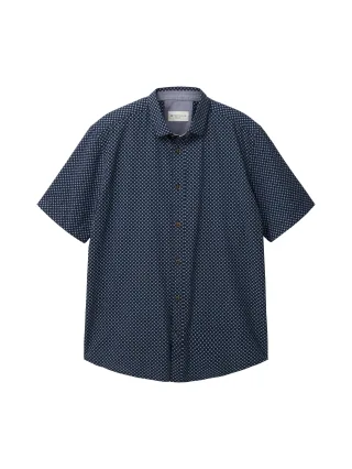 Tom Tailor - Gemustertes Kurzarmhemd navy blue minimal design - Gr. - XXL