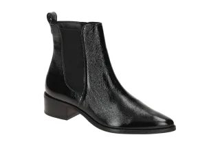 Paul Green Damen Stiefeletten 8271-03 Schwarz Knautschlack Absatz 2,5cm