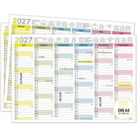 TOBJA Wandkalender Tafelkalender 2027 Bunt DIN A4 3er Set Halbjahreskalender Familie, 350g Papier, Pastellfarben, Ferien & Feiertage, Kalenderwochen, A4