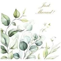 ti-flair Papierserviette, Servietten Papier 33x33cm 3lagig Eukalyptuszweig Just Married 20 Stück