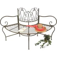 DanDiBo Baumbank Metall wetterfest Braun 135 cm 3-Sitzer halbrund JC112287, Gartenbank Rundbank