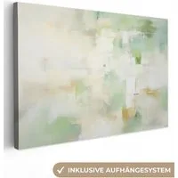 OneMillionCanvasses® Leinwandbild Abstrakt - Kunst - Weiß - Grün - Modern, Fotodruck (1 St), Leinwand Bilder Klein, Wand Dekoration Aesthetic 30x20 cm