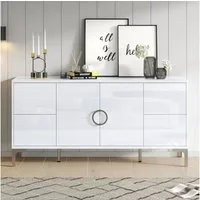 Merax Sideboard Hochglänzender Beistellschrank Esszimmerschrank (1 St), Kommode mit 4 Schubladen und 2 Türen, Wohnzimmerschrank, 150x38x59,5cm