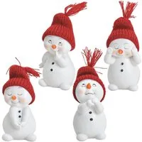 matches21 HOME & HOBBY Dekofigur Schneemann Figuren 4er rote Mützen 11cm (4 St)