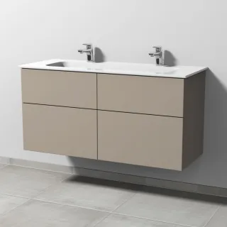 Sanipa 3way Keramik-Set Design Keramik-Doppelwaschtisch und Unterbau mit 4 Auszügen, Sandgrau-Matt SF48367