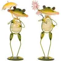 Geschenkestadl Tierfigur 2 lustige fluoreszierende Metall Frosch Figuren 32-34cm Gartenfigur (2 St)