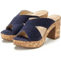 LASCANA Sommerschuh, offener Schuh, Sandalette, Mule, Pantolette aus Leder mit Blockabsatz in Kork-Optik