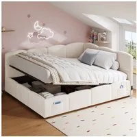 Flieks Polsterbett, Hydraulisches Kinderbett Daybett 140x190cm mit USB-Aufladen & Stauraum