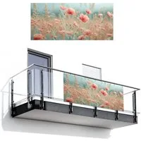 MuchoWow Balkonsichtschutz Blumen - Natur - Mohnblumen - Blumenfeld (1-St) Balkon Sichtschutz 90x200, Windschutz für Zaun PVC, 200x90 cm