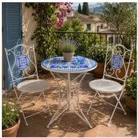 HTI-Living Garten-Essgruppe Sitzgruppe Metall Bistro Set Santorin für Balkon und Terrasse, (Set, 3-tlg., 1 Tisch 2 Stühle), Sitzgruppe Essgruppe Balkonset