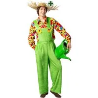 Karneval-Klamotten Kostüm Gärtner Herren Gras-Latzhose mit Sonnenblumen Hut, Gärtnerhose Herrenkostüm Männerkostüm in Grasoptik mit Gärtnerhut