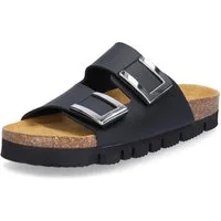 MIDS MIKA Damen Pantolette schwarz, Zweiriemer mit verstellbarem Klettverschluss & Lederfußbett