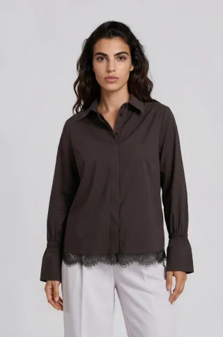 Milano Italy - shirt blouse w/ elastic gathering above cuffs 1/1 sleeve mocca - Gr. - 40