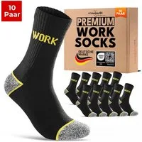 sockenkauf24 Arbeitssocken Herren Premium WORK Socken mit Komfortbund verstärkt gepolsterte Sohle (10-Paar) ohne Naht aus 85% gekämmter Baumwolle, Ferse & Fußspitze verstärkt