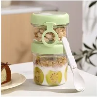 Elegear Müslibox Müslibecher to Go, Joghurtbecher, Doppelschicht Müslibecher mit Löffel, Polypropylen, (2-tlg., 1 × Löffel, 1 × Müslibecher(530+330ml), Lunchtopf für Müsli, Mikrowellen- und Spülmaschinenfest, Grün