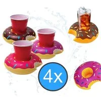 SwimAlot® Aufblasbares Partyzubehör 4x Getränkehalter Donut pink - aufblasbar schwimmender Halter Pool