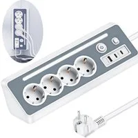 Forrlite Steckdosenleisten Eck-Steckdosenleiste PD-Schnellaufladung 7 Fach Mehrfachsteckdose (Ein- / Ausschalter, USB-Anschlüsse, Schalterbeleuchtung, 3680W 16A,USB PD 30W, Überspannungsschutz, Kurzschluss, Überladungs), mit USB, Type-C und LED Licht