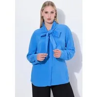 Ulla Popken Satinbluse Bluse angeschnittener Schal Langarm