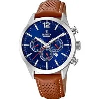 Festina Chronograph Timeless Chronograph F20542/3, Armbanduhr, Quarzuhr, Herrenuhr, Stoppfunktion, Lederarmband