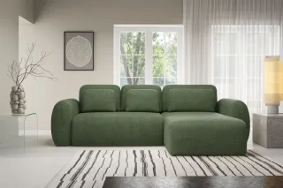 Ecksofa Schlafsofa Sofa GASTON in Stoff Puente Grün Ottomane Rechts