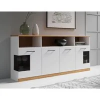 OTTO home Sideboard RIBE20 Fronten massiv,Korpus Melamin, 2 Türen mit Glaseinsatz, Oberplatte Massivholz,schwarze Metall Griffe,2 Türen mit Glaseinsatz