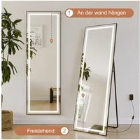 AQUABATOS Ganzkörperspiegel Led Wand schwarz mit Beleuchtung Rahmen großer Standspiegel (Wandspiegel Flurspiegel Modern Spiegel Flur Ganzkörper, Alurahmen, stehend oder wandmontiert), kaltes Licht, deutscher Netzstecker, Halterung aus Eisen