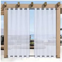 Qelus Gardine Outdoor Vorhang Wetterfest Voile Gardinen Weiss Transparent mit Ösen (2 St), für Terrasse Pavillon Pergola