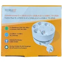 Technaxx Kabeltrommel 140 cm Lang Mehrfachsteckdose Verlängerungskabel 5x 230V Verlängerungskabel, (140 cm)
