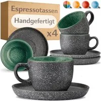 Cosumy Cappuccinotasse Espressotassen mit Untertassen 4er Set - 90 ml Keramik Grün, 8-tlg., Keramik, Warm