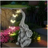 GLOBO LIGHTING LED Dekofigur, LED-Leuchtmittel fest verbaut, Warmweiß, Solarleuchte Außenlampe Elefant grau Gartendeko Terrassenleuchte