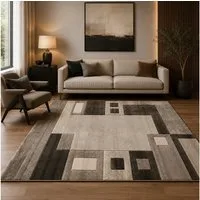 Vimoda Designteppich Wohnzimmer Kariert mit Farbverlauf und Konturenschnitt Grau & Braun, Rechteckig, Höhe: 12 mm, Hochwertiger, karierter Wohnzimmerteppich mit definiertem Schnitt