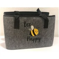 mucHome Aufbewahrungstasche Filztasche mit Biene Happy Design, Grau Polyester Aufbewahrungskorb